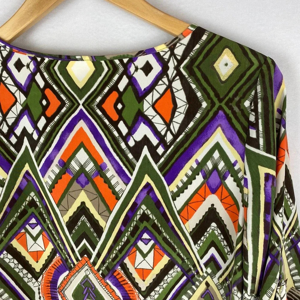 Chico's Blouse Multicolor Geometric High Low 0 (4/S) - Picture 7 of 8